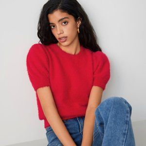 RED Round Neck Knitted Short Sleeve Top - L